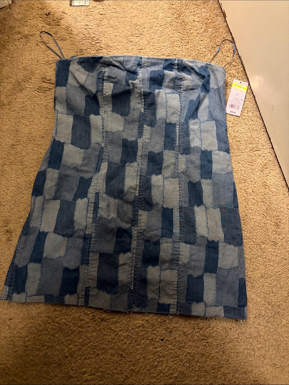 Patchwork Denim Mini Dress - Blue Two-Tone